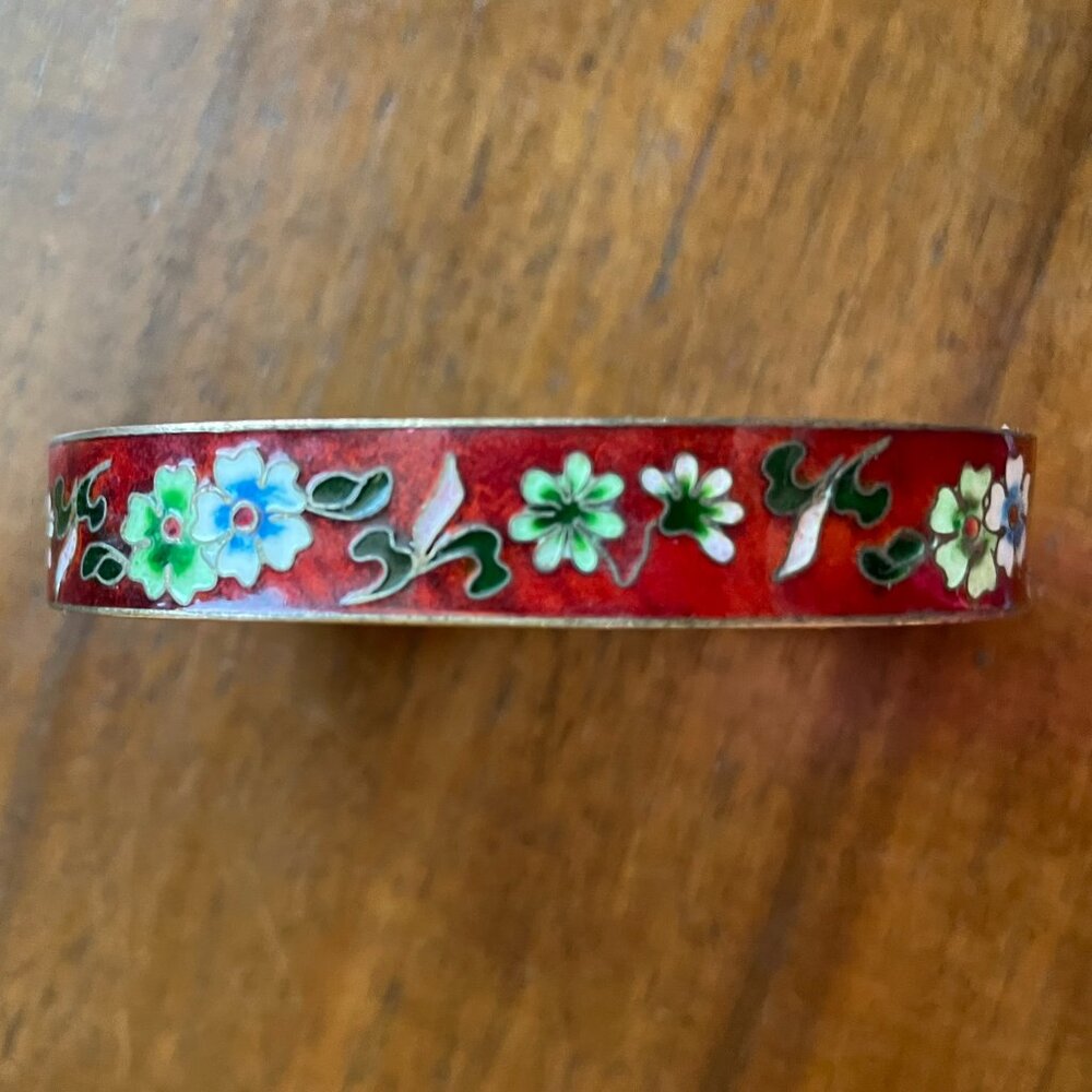 Rare Rounded Rectangular Cloisonne Hinged Bangle … - image 1